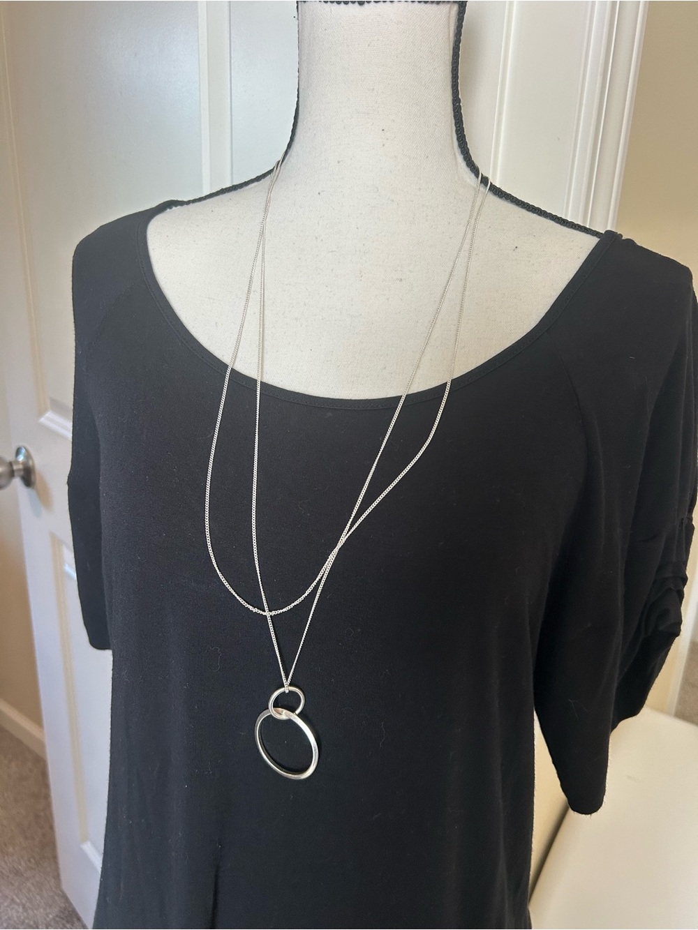 Brighton Silver-Tone Double Circle Pendant Long Necklace